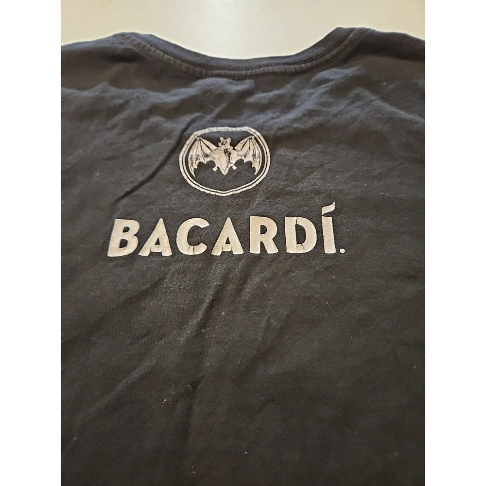Bacardi Rum TShirt Womens Size Large Black Gray Bat Logo Unmask Your Spirit(1173